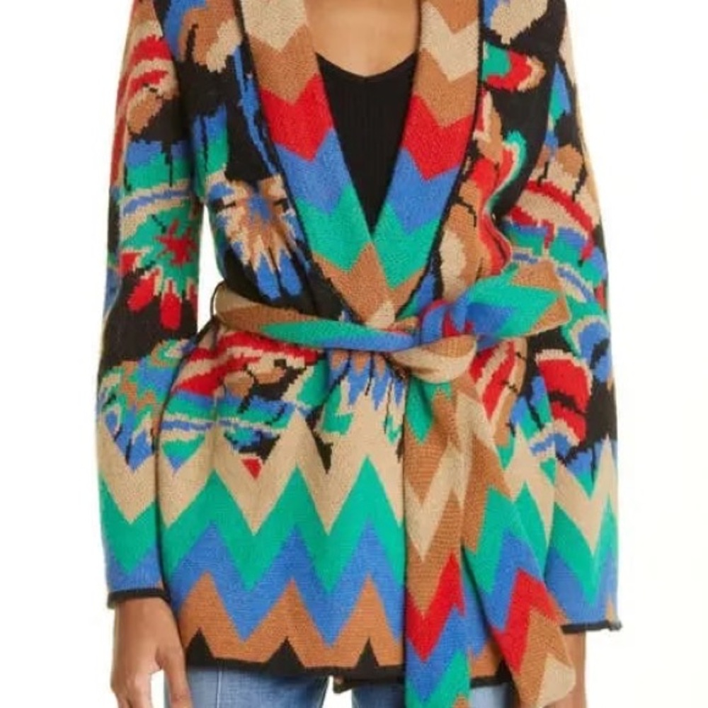 FARM Rio Chevron Forest Jacquard Cardigan Size XL